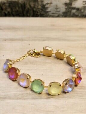 Mango Mint Large  Crystal In Classic Tennis Bracelet In Gold Plated